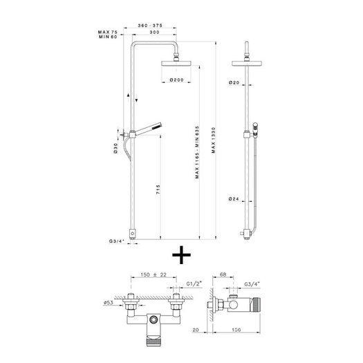 Ensemble de douche 950.3725E.94N.xx pour la salle de bains contemporaine