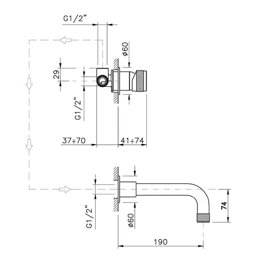 Single handle wall faucet for the design bathroom