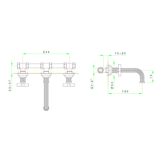 Pantheon wall mounted washbasin mixer 950.5107.C2.xx