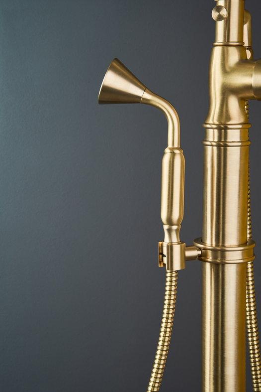 Detail of a bath - shower tap for freestanding bathtub