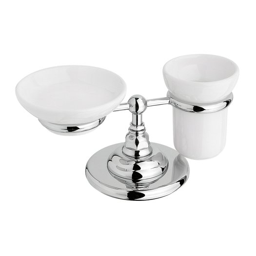 Free-standing soap dish and tumbler holder for the classic bathroom