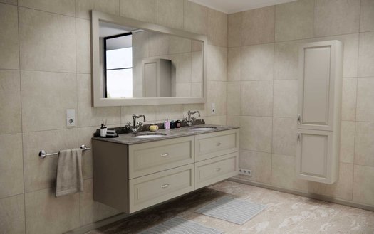 Classic bathroom with wall mounted bathroom furniture