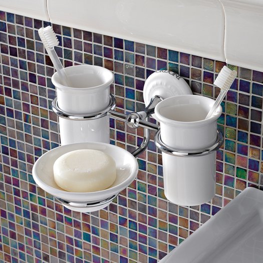 Elegant double cup holder with soap dish for the classic bathroom