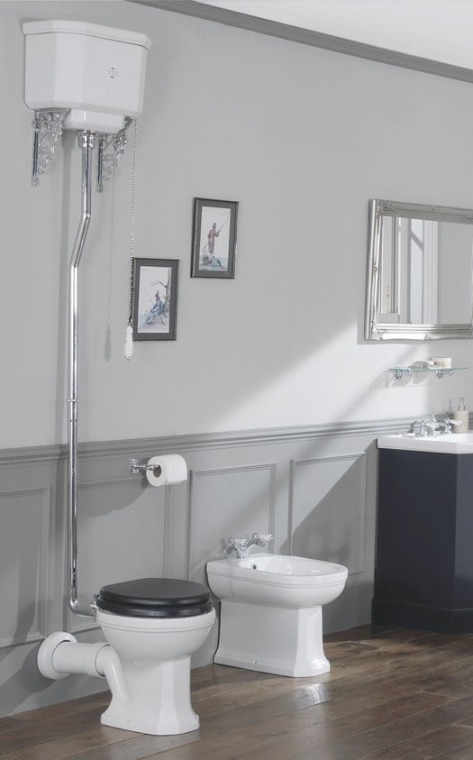 Empire WC with high level cistern and bidet in Art Nouveau style