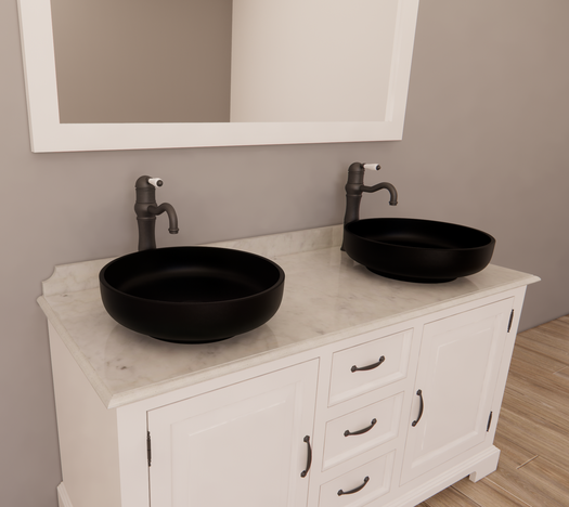 Harbury retro bathroom vanity unit with black freestanding basins