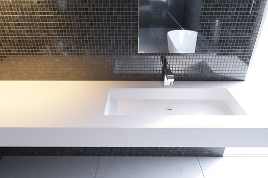 Exemple d'un plan vasque avec un large lavabo