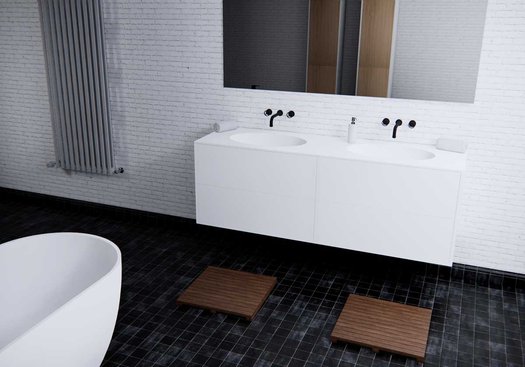 Salle de bains design avec plan vasques en Solid Surface