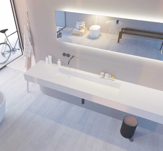 Salle de bains design avec une tablette Solid Surface