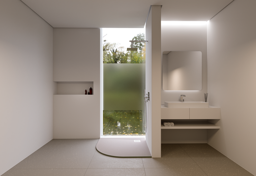 Salle de bains design avec receveur de douche Malenke