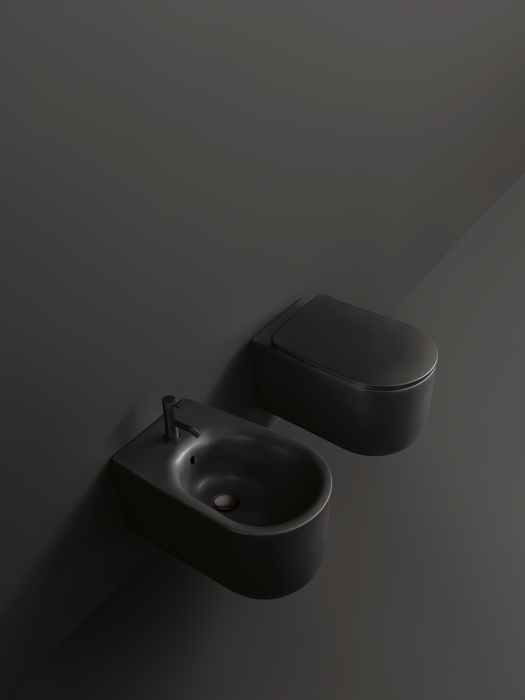 Hang WC en bidet in het mat zwart voor de design badkamer