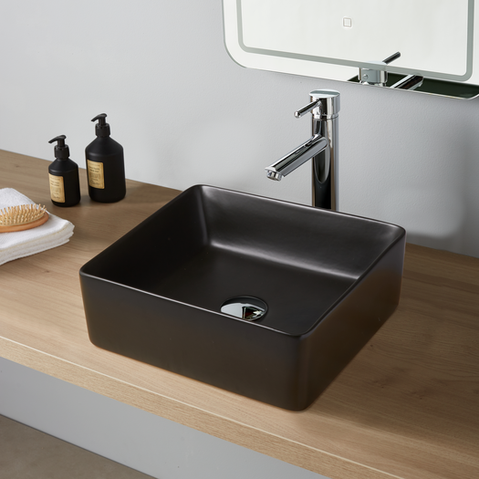 Lavabo à poser carré noir mat en porcelaine