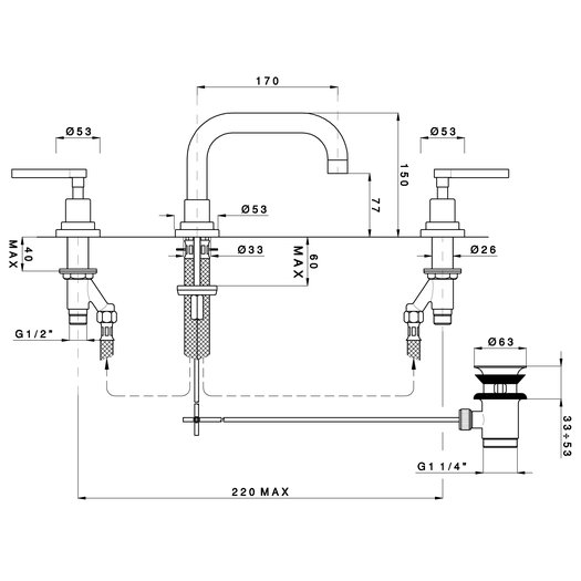 M.Croce batterie 3 trous lavabo 950.2218.xx.xx