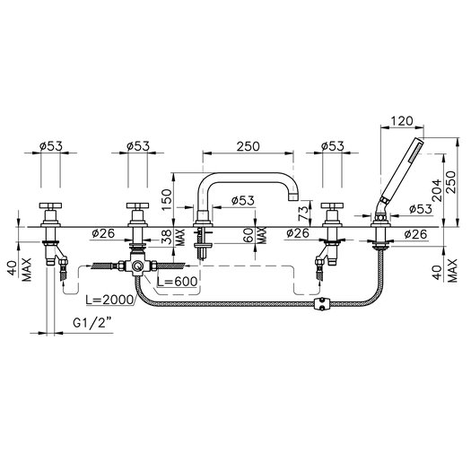 M.Croce ensemble bain/douche 5 trous 950.2224.xx.xx