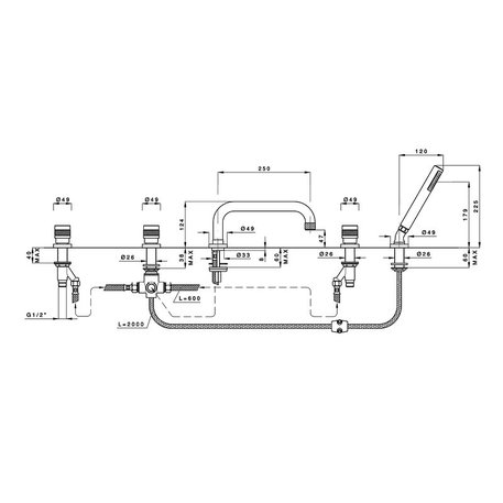 Mélangeur 5 trous pour montage sur bord de bain 950.2424.21.xx