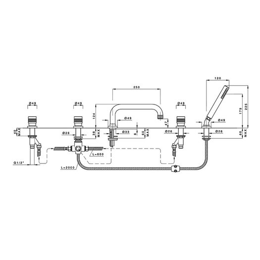 Mélangeur 5 trous pour montage sur bord de bain 950.2424.21.xx