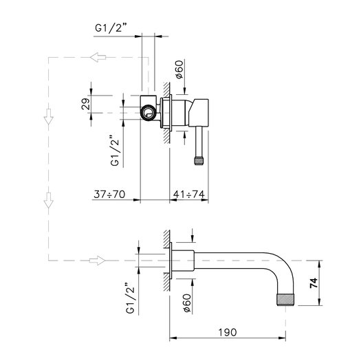 Eéngreeps wand mengkraan voor lavabo 950.3778.xx.xx