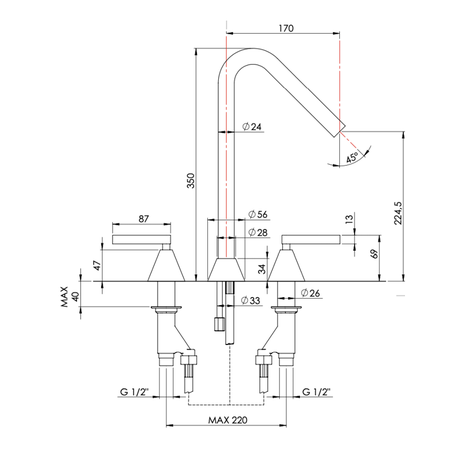 Robinet 3 trous lavabo pour la salle de bains design