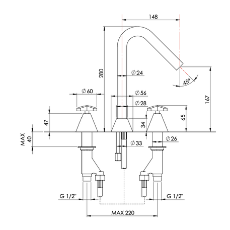 Robinet 3 trous lavabo pour la salle de bains design