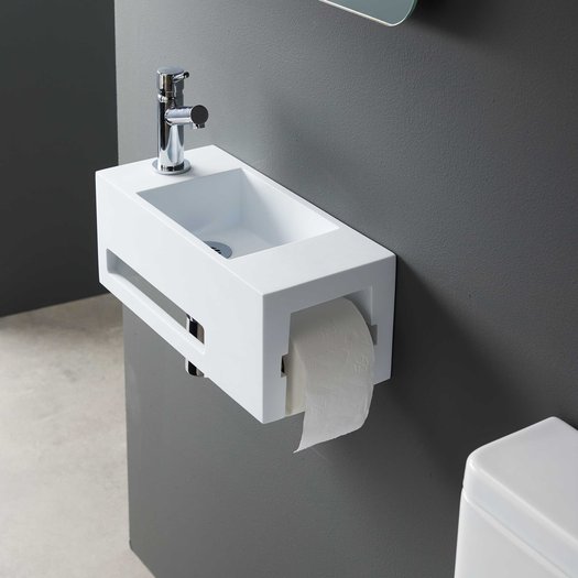 Lave-mains avec porte-rouleau de papier toilette intégré