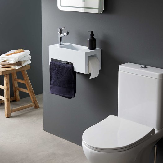 Lave-mains avec porte-rouleau de papier toilette intégré pour la toilette