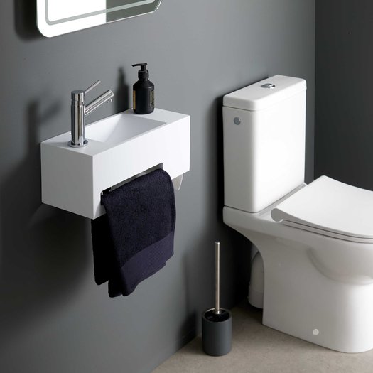 Lave-mains avec porte-rouleau de papier toilette intégré pour la petite toilette