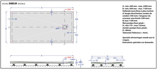 Information technique receveur de douche modèle 0400.04