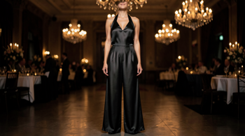 A Modern Eveningwear Standard: Elegant satin jumpsuits for evening events