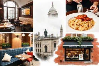 Collage representing visitor-rated restaurants and varied dining styles across London