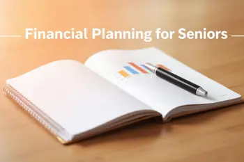 A visual representation of financial planning and life insurance research for seniors, showing graphs and documents on a desk.