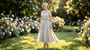 Elegant outdoor wedding guest dresses for women over 50