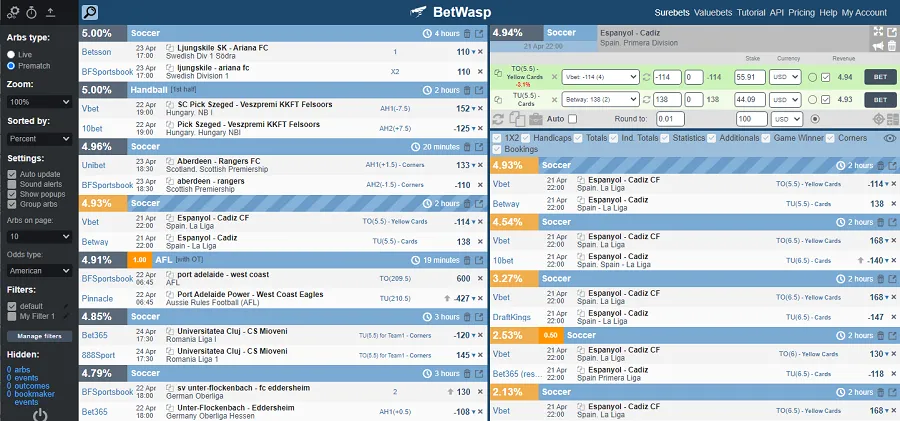 BetWasp arbitrage betting service