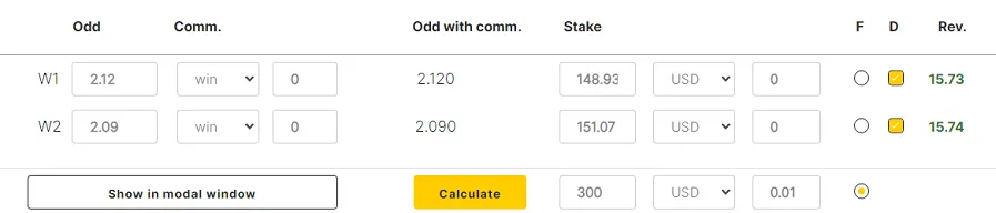 Surebet in calculator