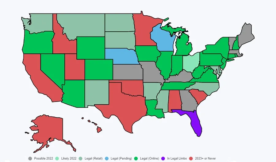 Sports betting in the USA map