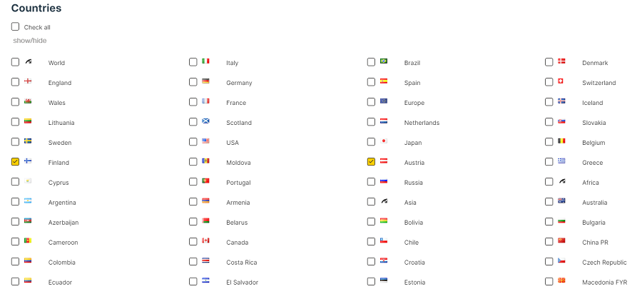 Filtering by country