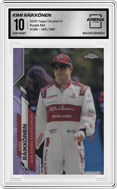 2020 Topps Chrome F1 Kimi Raikkonen Purple Refractor ARENA CLUB 10