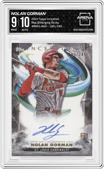 2023 Topps Inception Rke./Emerging Str.Au. Nolan Gorman ARENA CLUB 9