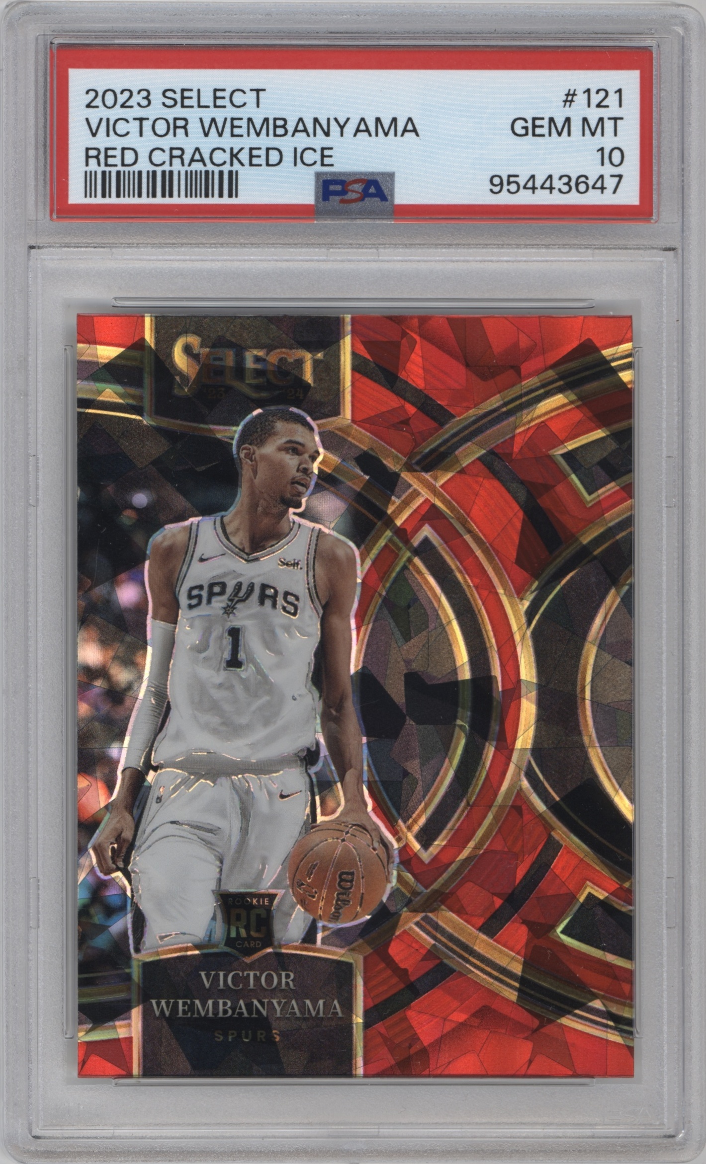2023 Panini Select Pre.Lvl. Victor Wembanyama Red Cracked Ice #121 PSA 10
