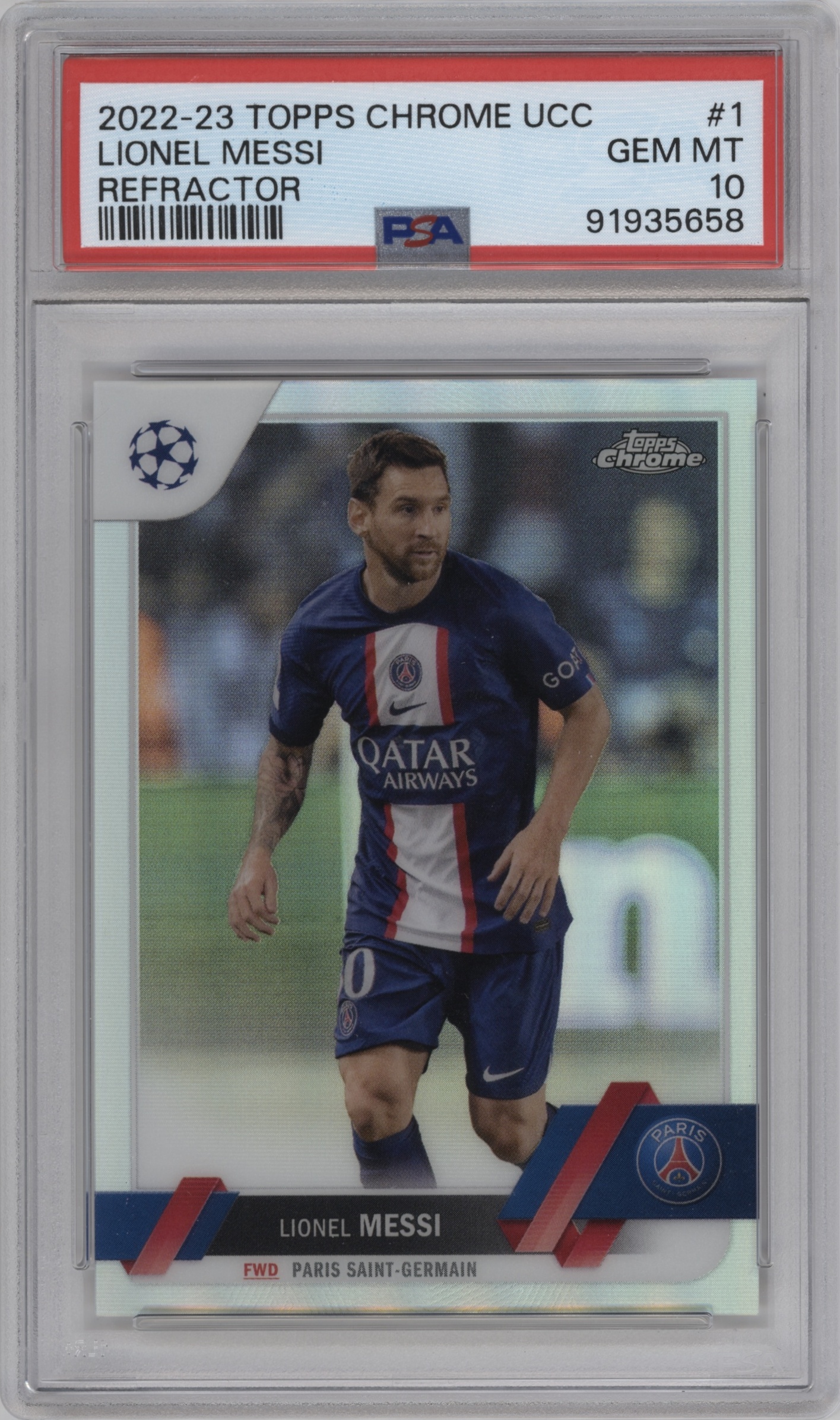 2022 Topps Chrome UEFA Club Competitions Lionel Messi Refractor #1 PSA 10
