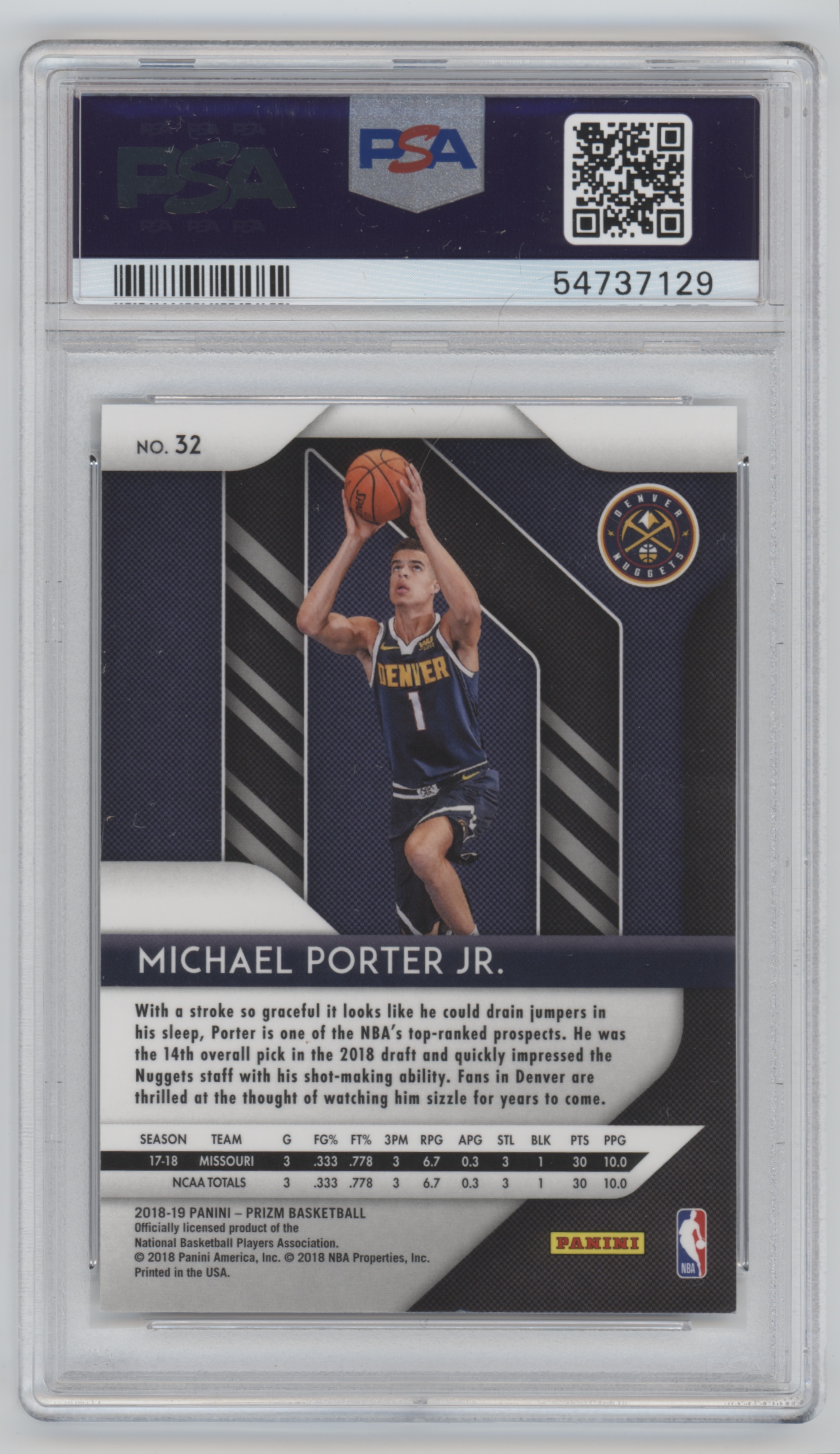 2018-19 Spectra Prizm Michael Porter Jr. Rookie RC Jersey