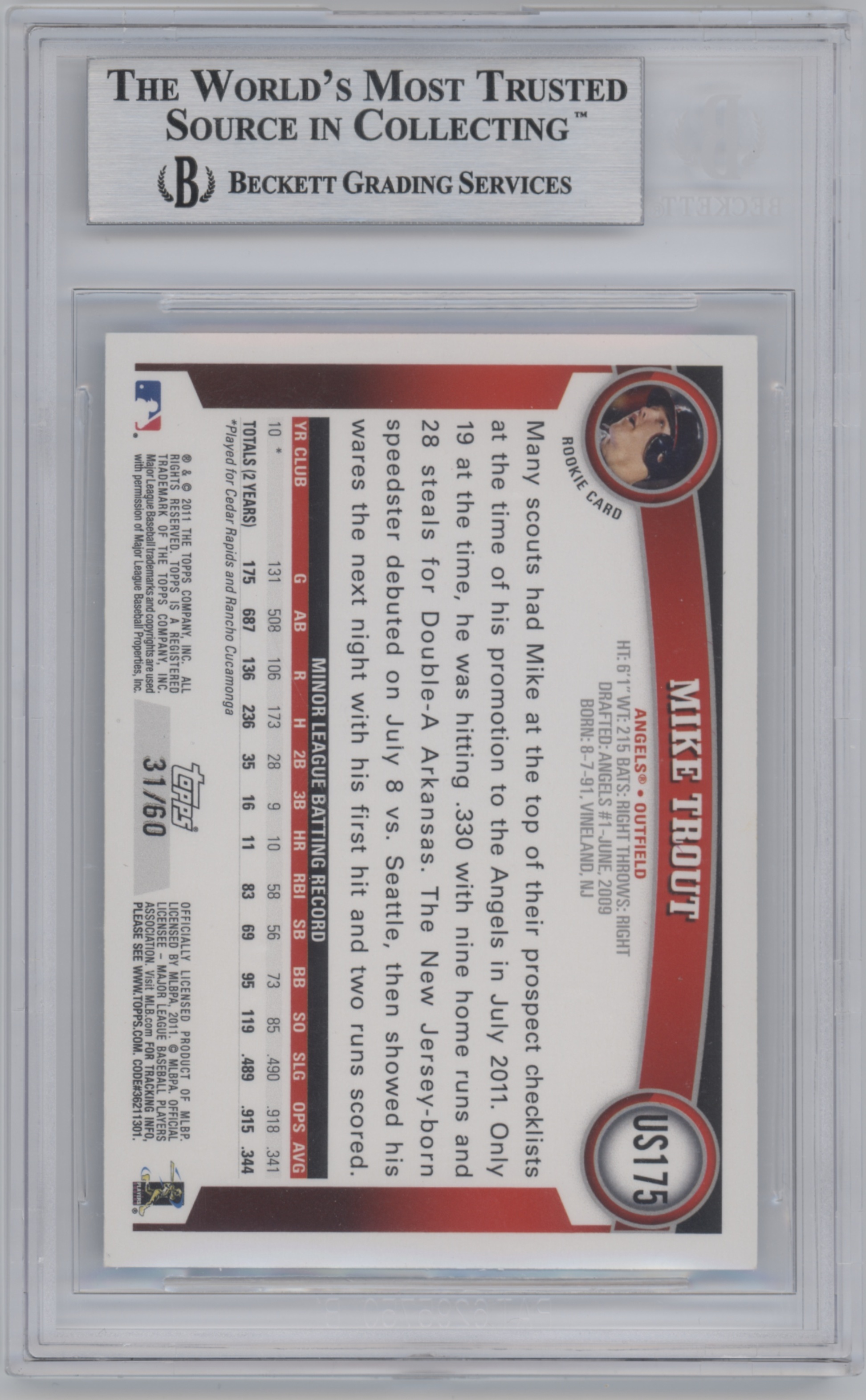 Mike Trout 2011 eTopps /999 RC PSA 9