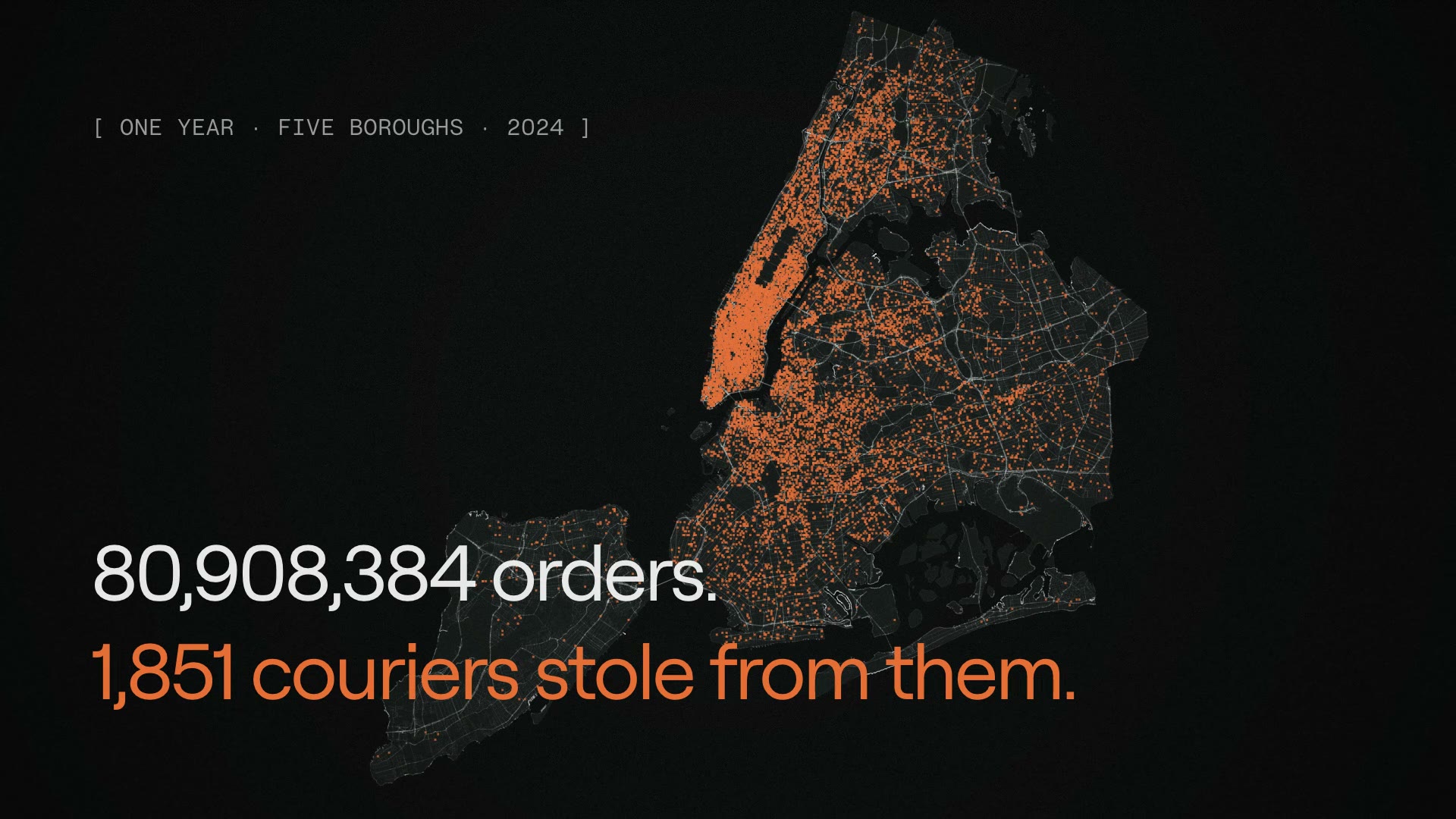 One year, five boroughs: a courier who steals orders, the complaints that point at the wrong person, and what an agent finds by reading the delivery evidence.