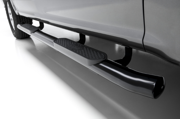 ARIES 4-inch oval black side bars on grey truck