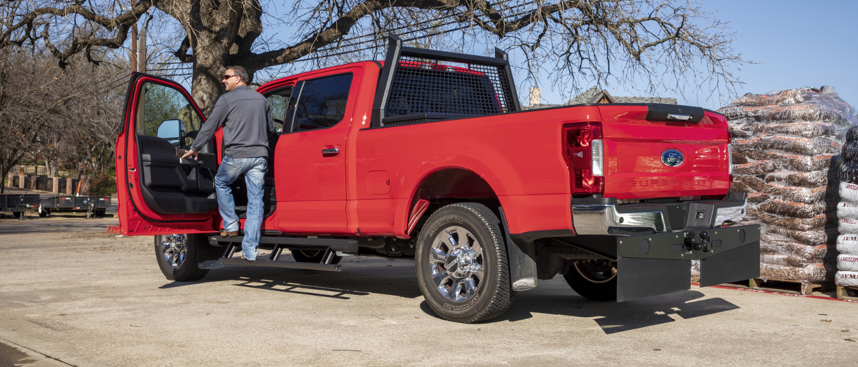 Red 2017 Ford F250 Super Duty with ARIES AdvantEDGE™ truck headache rack