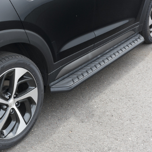 ARIES AeroTread SUV running boards on black 2016 Hyundai Tucson