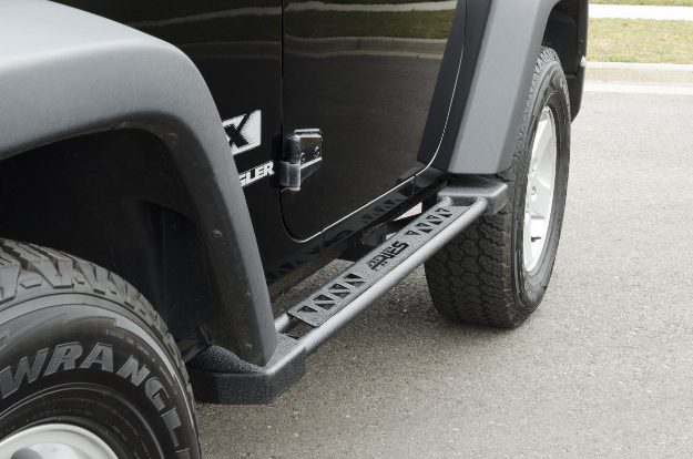 ARIES Jeep Rocker Steps on black Jeep Wrangler JK