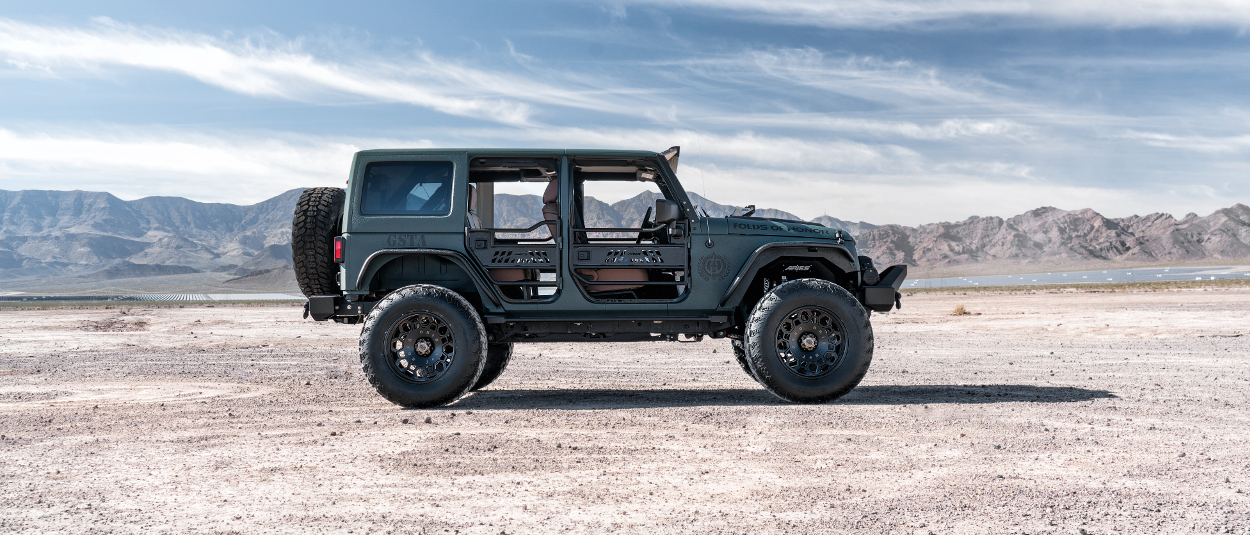 Desert Jeep Wrangler with ARIES tube doors