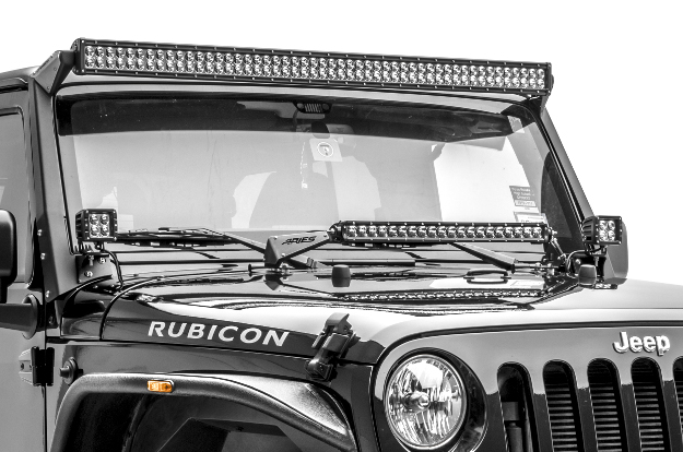 ARIES Jeep Wrangler LED lights and mounts on Rubicon