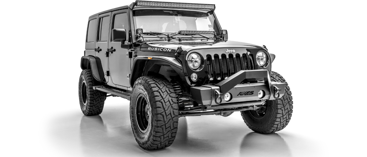 Black custom 2015 Jeep Wrangler JK Unlimited with ARIES TrailCrusher® bumper