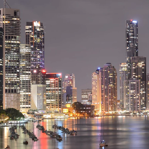 High-rise buildings during nighttime in Brisbane