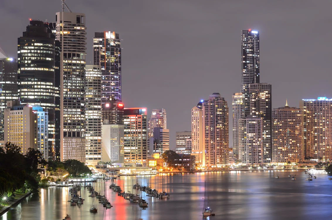 High-rise buildings during nighttime in Brisbane